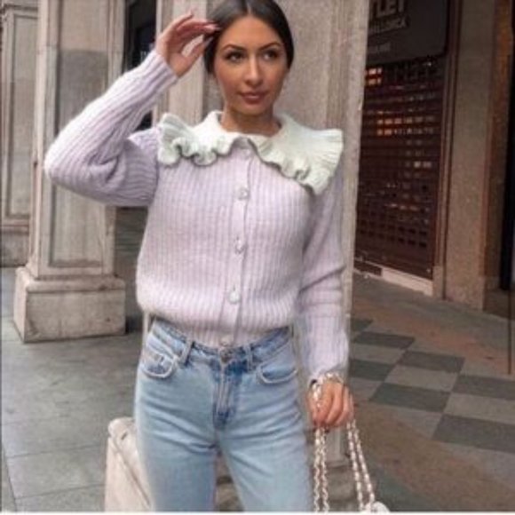 NWT ZARA Bib Collar Jewel Button Knit Cardigan - Picture 3 of 6